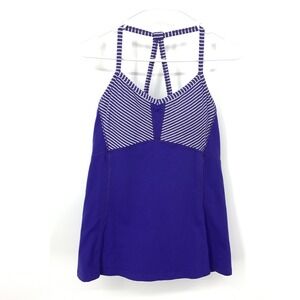 Athleta Women Medium‎ Tank Top Fulfillment Purple Striped Shelf Bra Strappy Back
